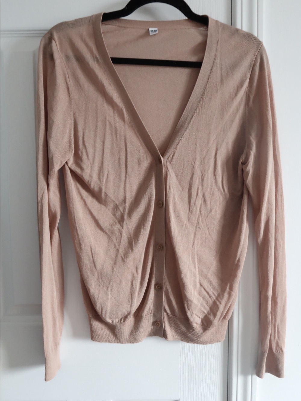 Uniqlo Women's XL sea-through V-Neck Button Cardigan - Light Beige